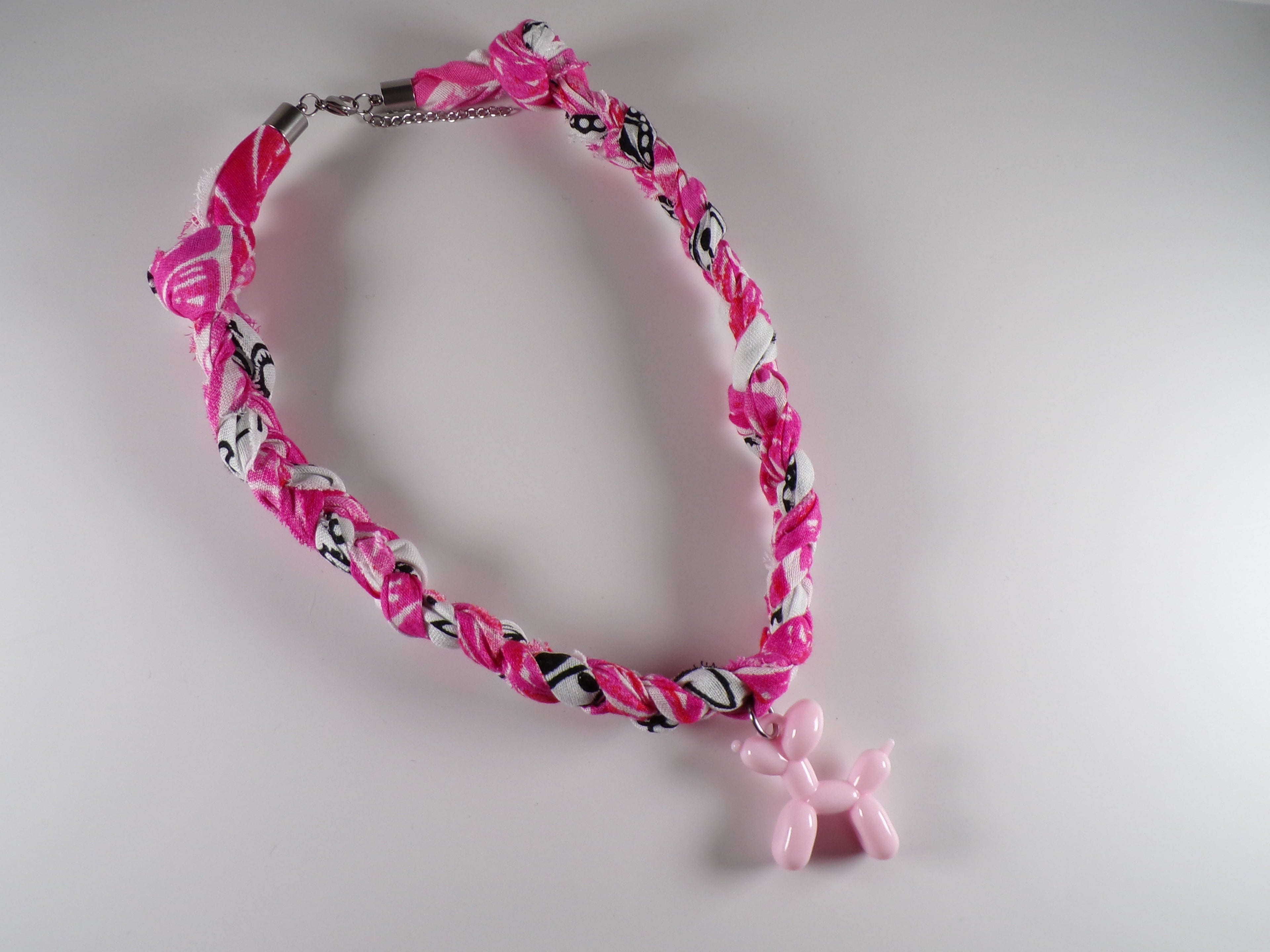 Pink Balloon Dog Braided Bandana Necklace