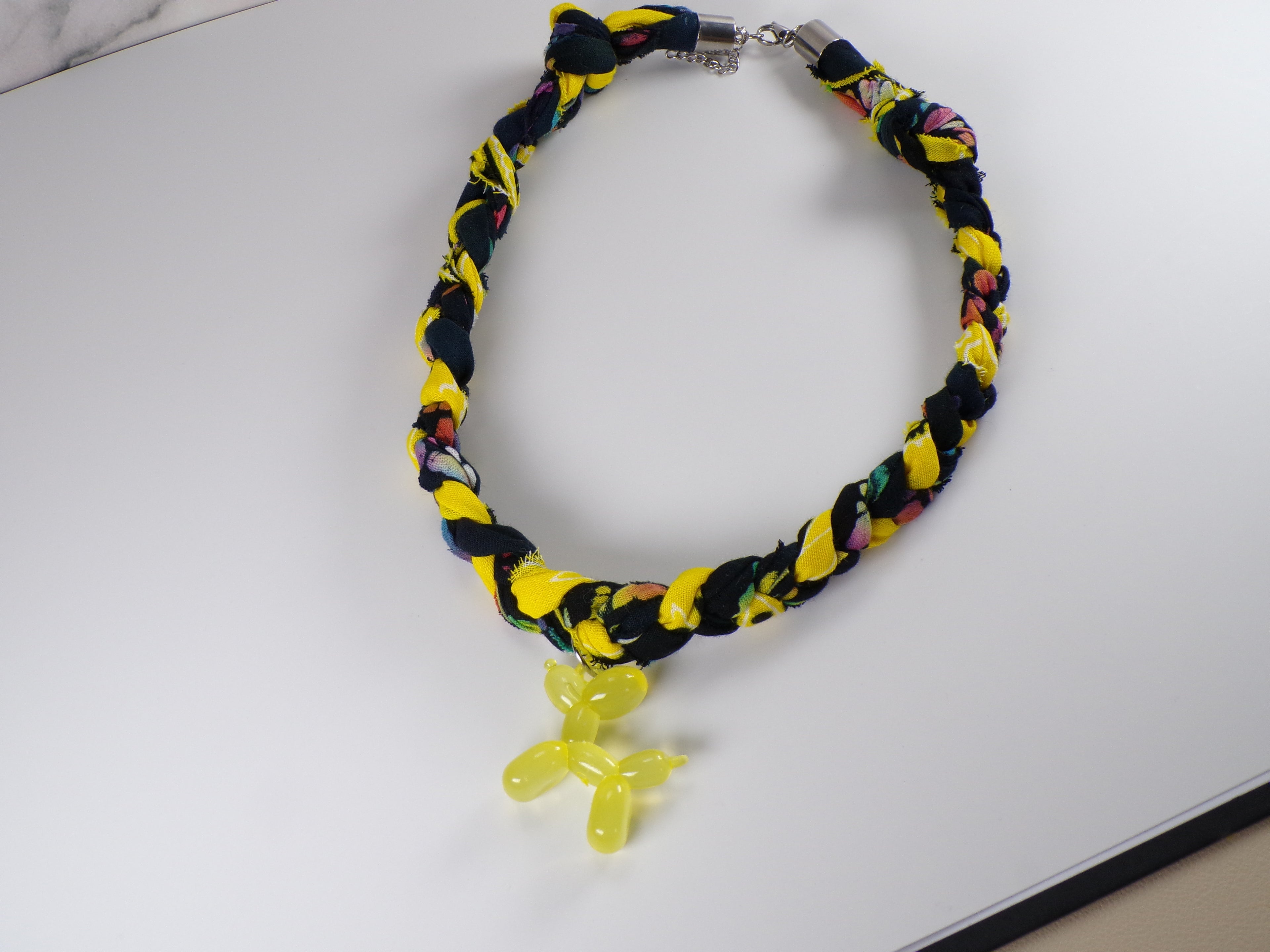 Yellow Balloon Dog Braided Bandana Necklace