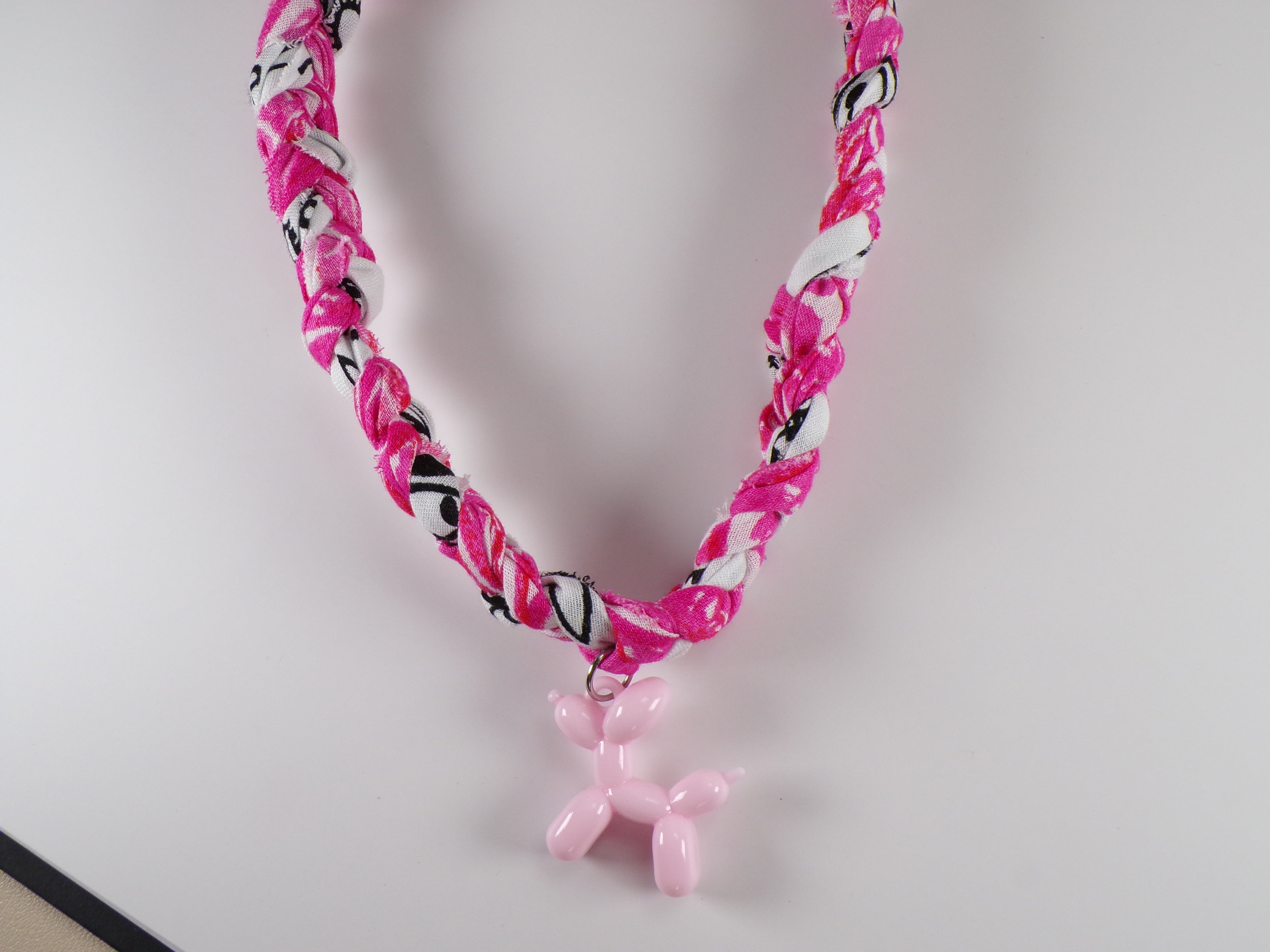 Pink Balloon Dog Braided Bandana Necklace