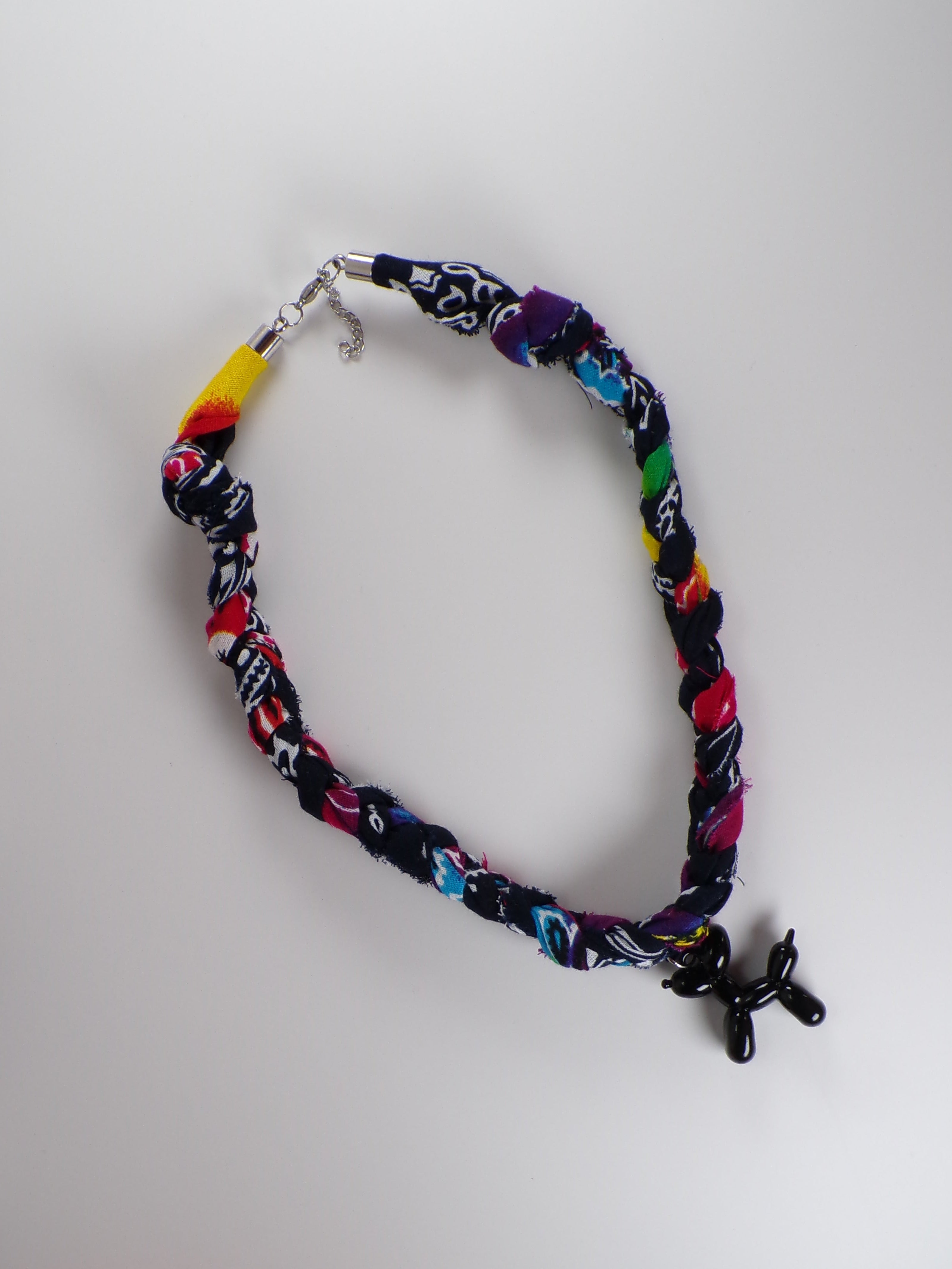 Black Balloon Dog Braided Bandana Necklace