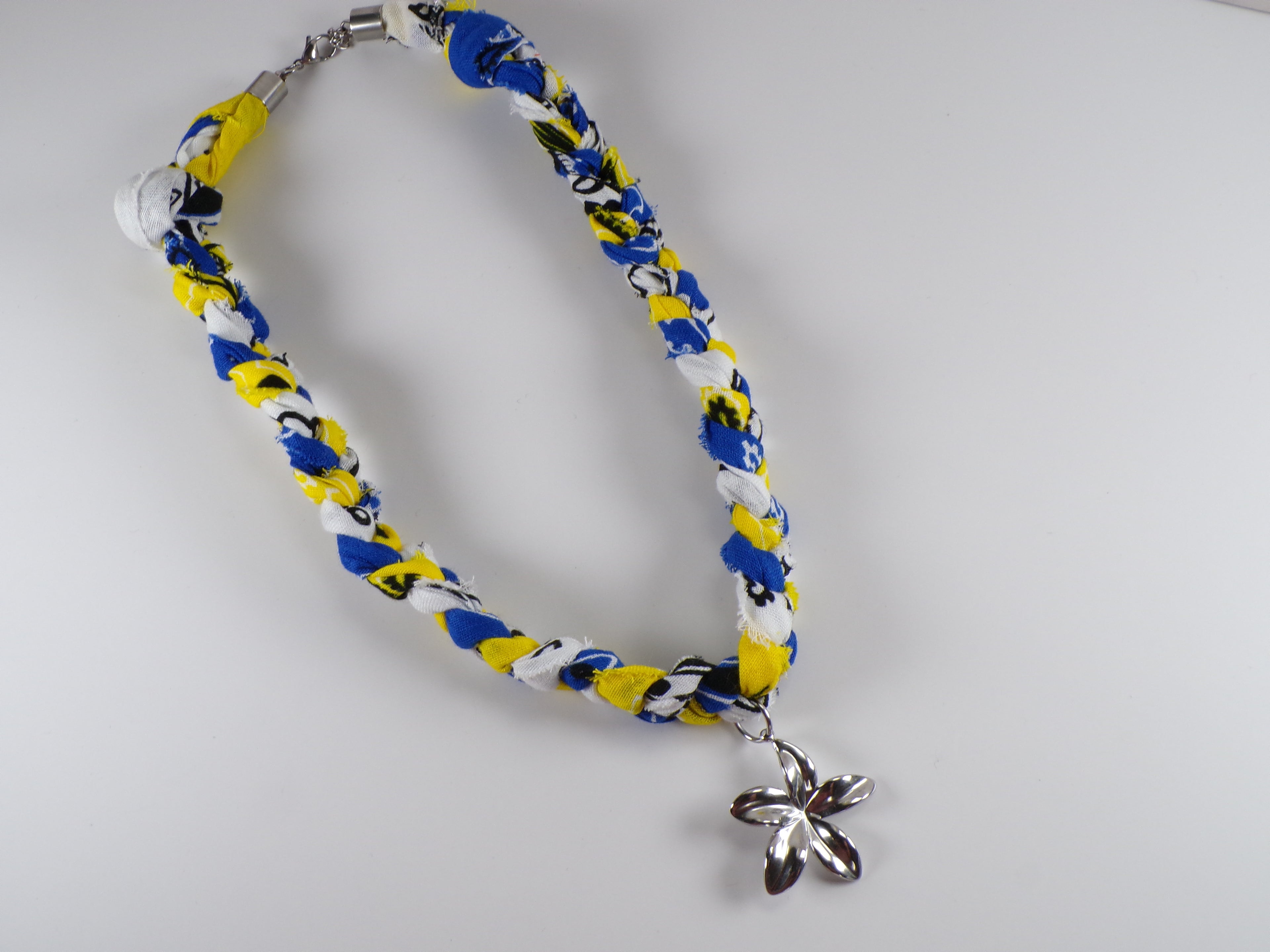 Stainless steel Flower, Braided Bandana Necklace