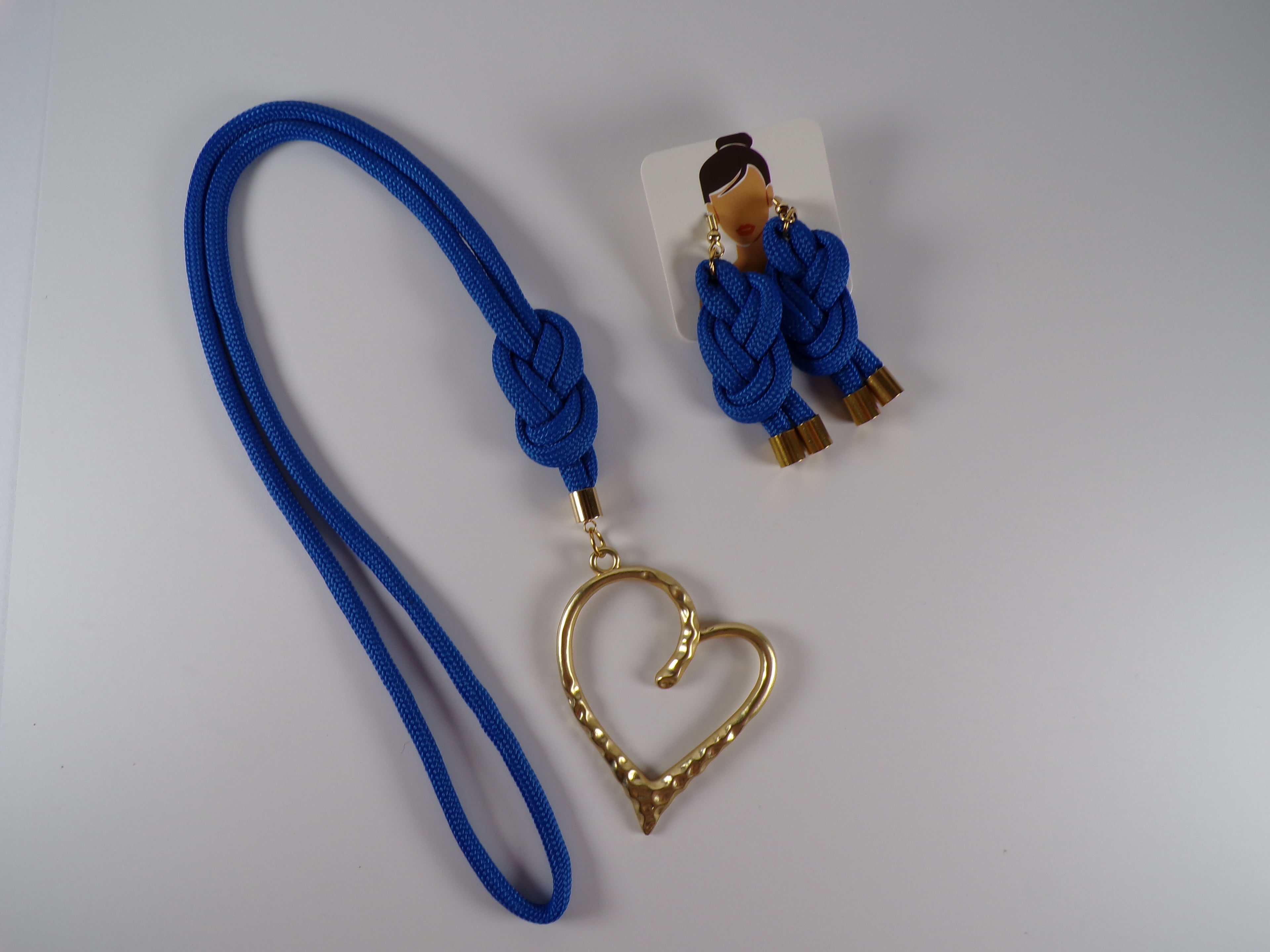 Blue Gold Heart Necklace and Earrings set