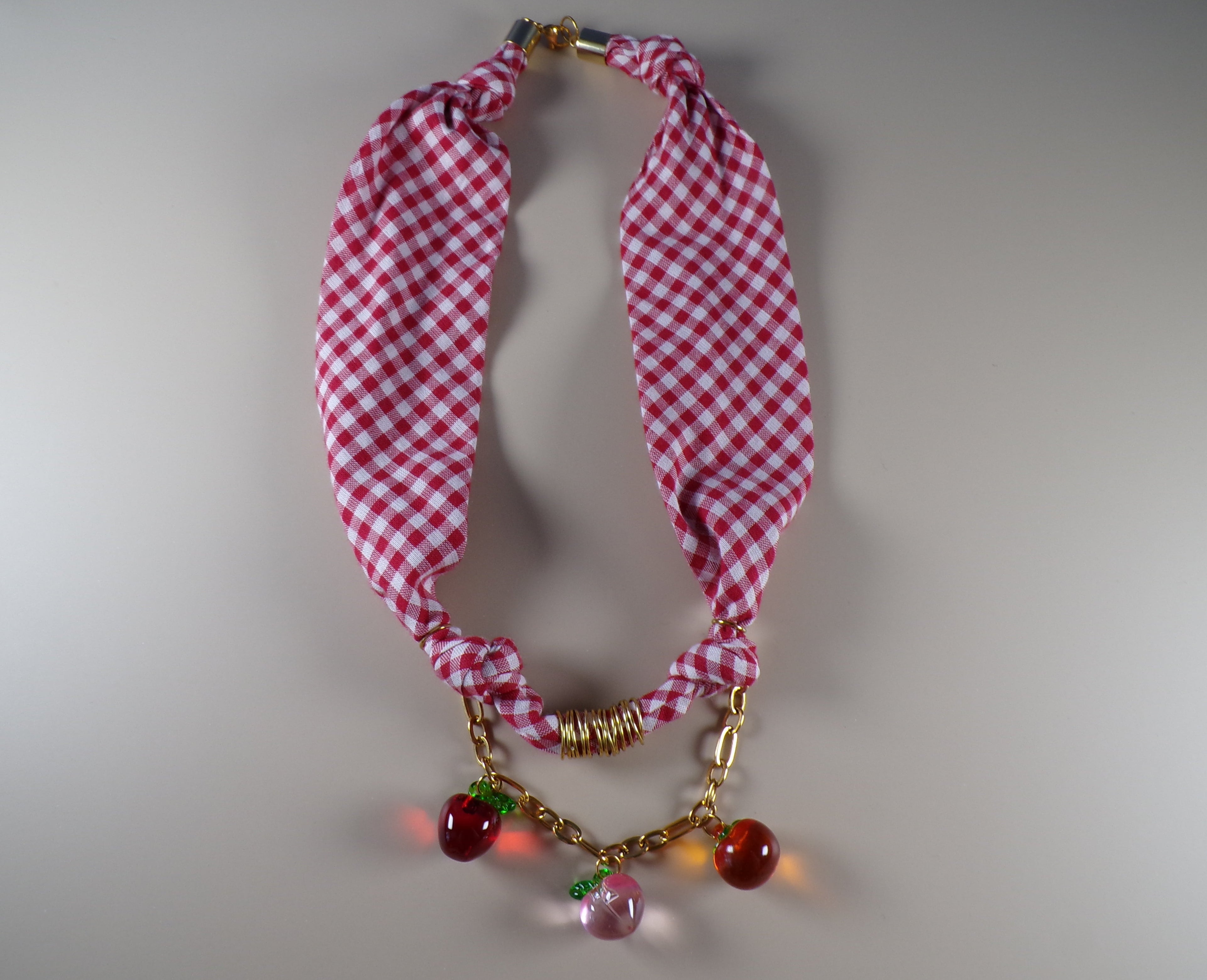 White-Red and Fruits Bandana Necklace