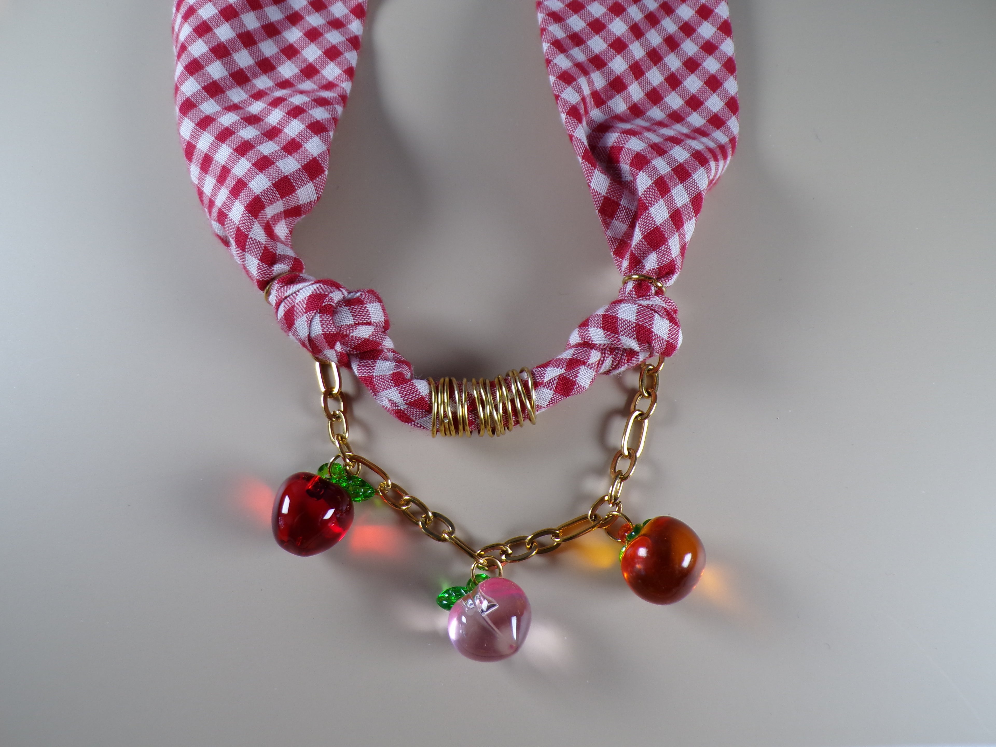 White-Red and Fruits Bandana Necklace