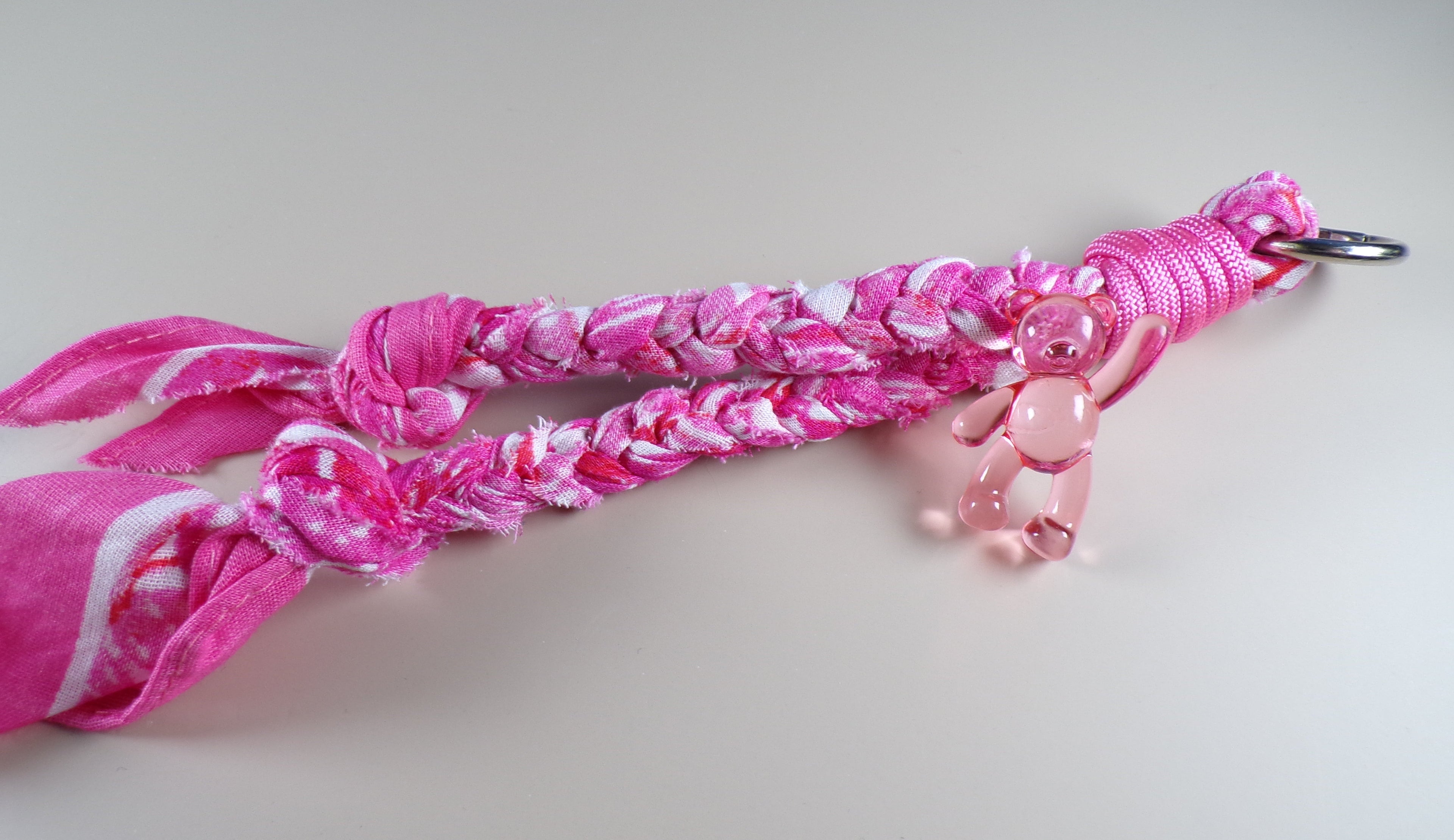Cute pink teddy Braided Bandana Keychain