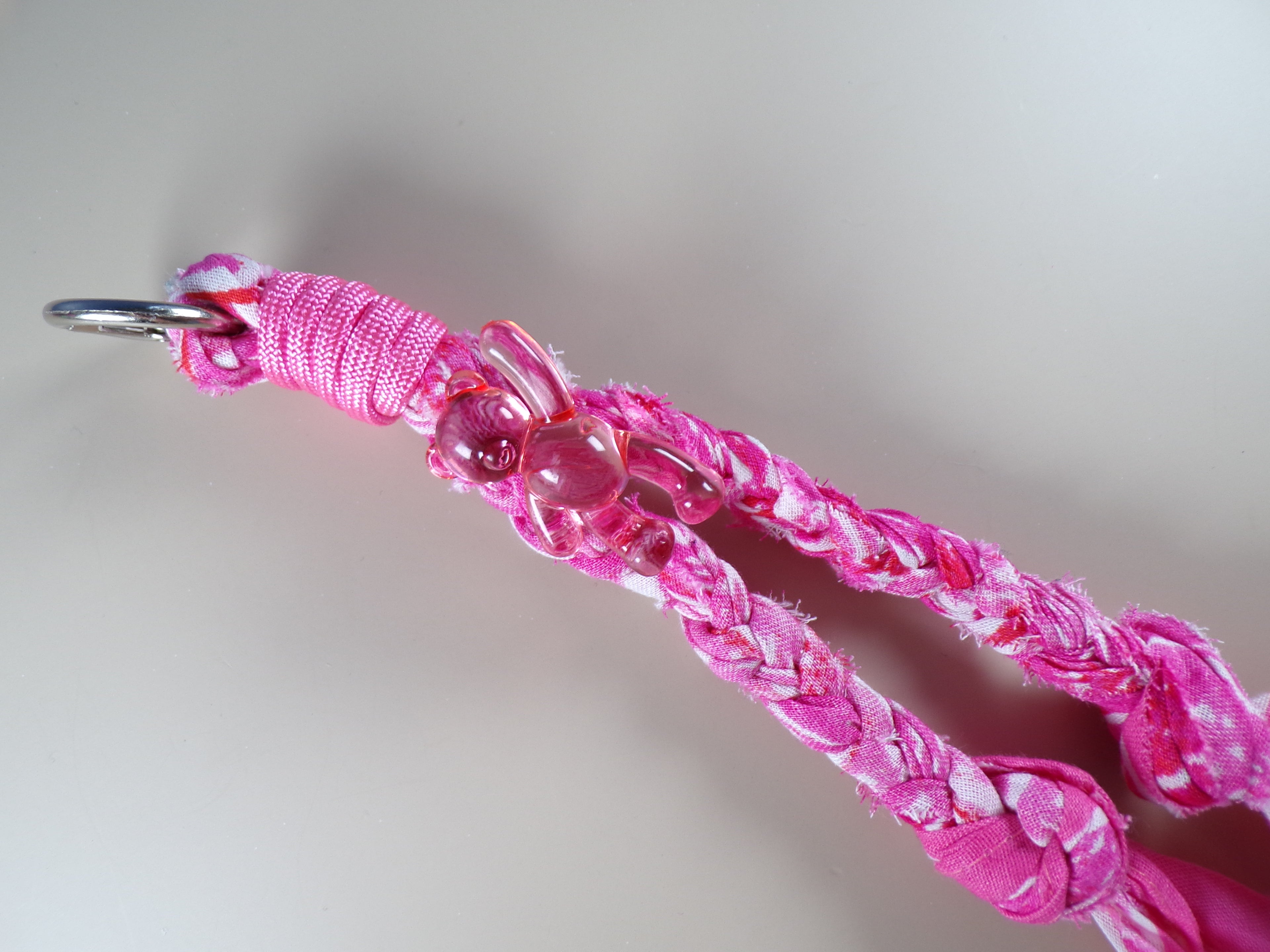 Cute pink teddy Braided Bandana Keychain