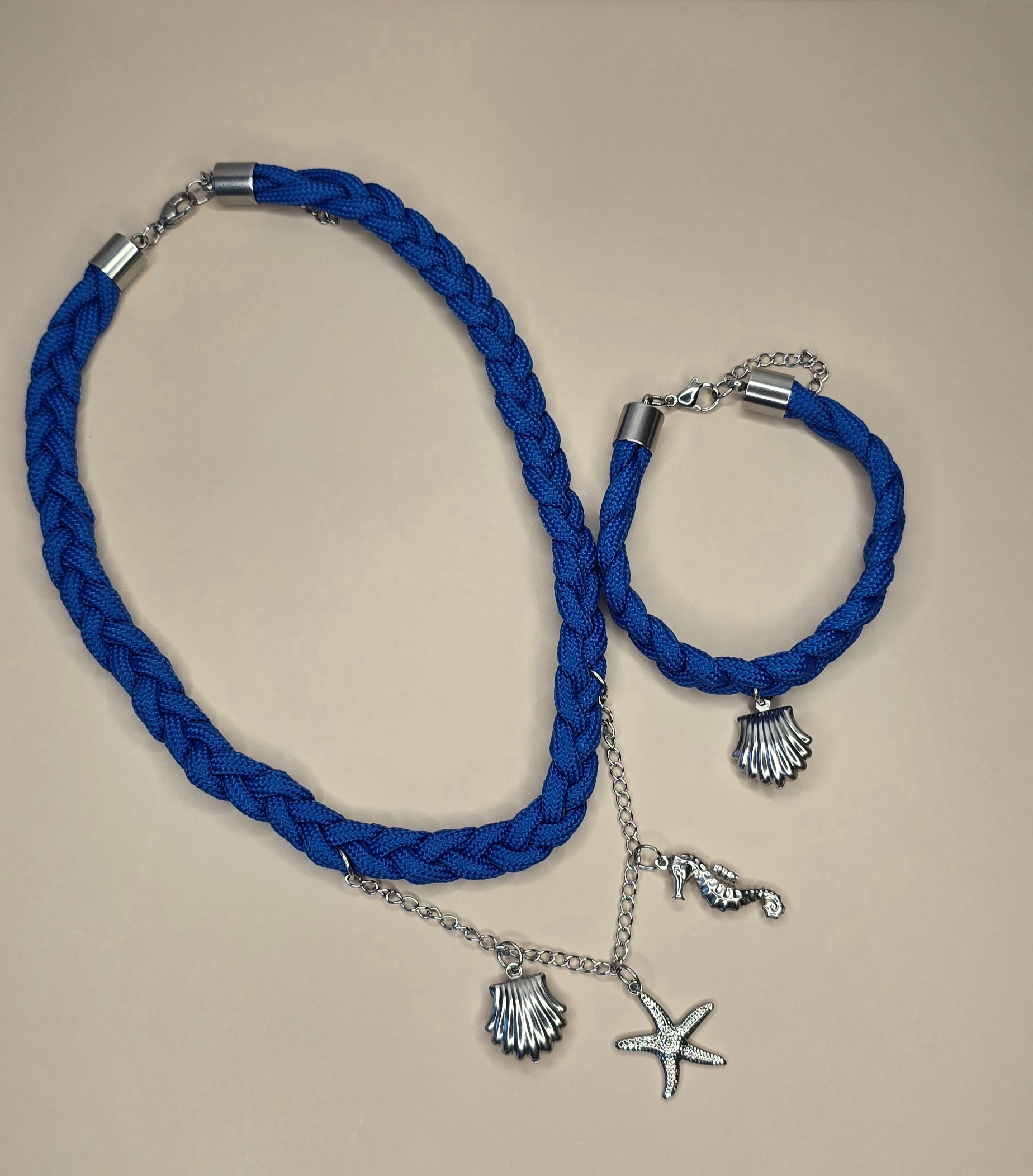 Blue Braided Paracord Choker and Bracelet