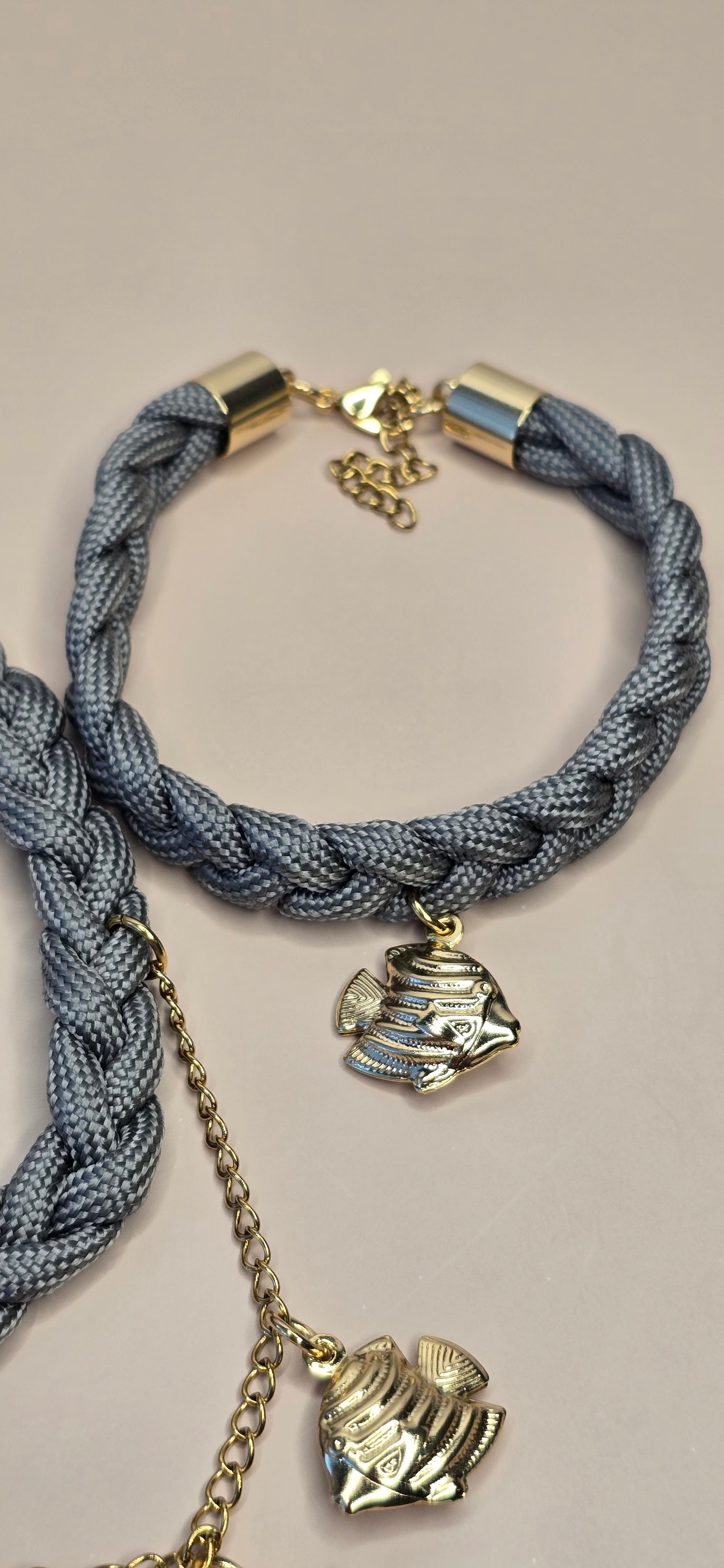 Dark Grey Braided Paracord Choker and Bracelet