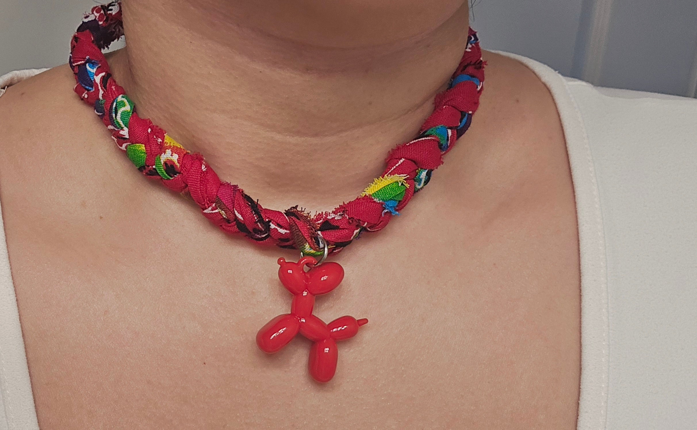 Red Balloon Dog Braided Bandana Choker