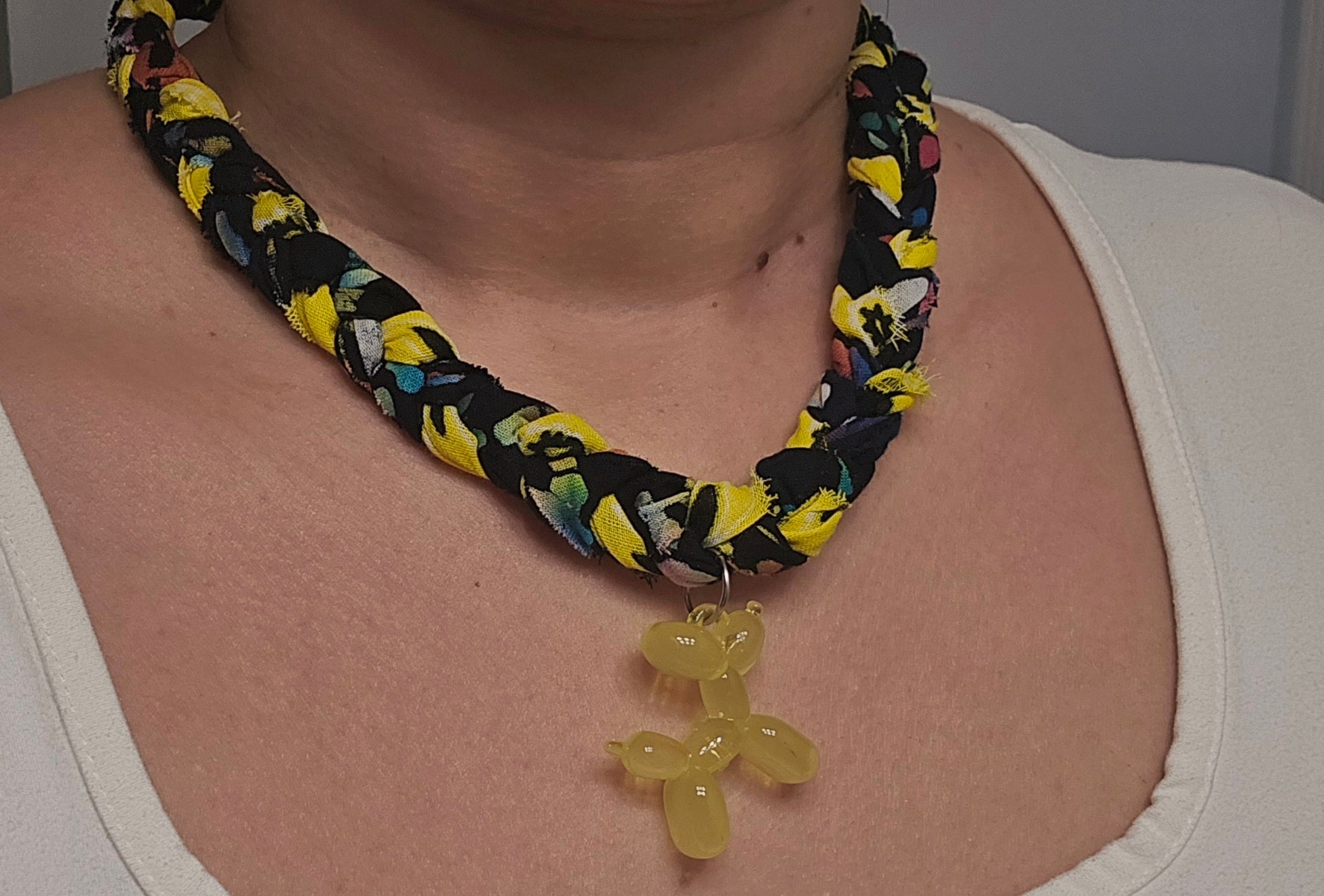 Yellow Balloon Dog Braided Bandana Necklace