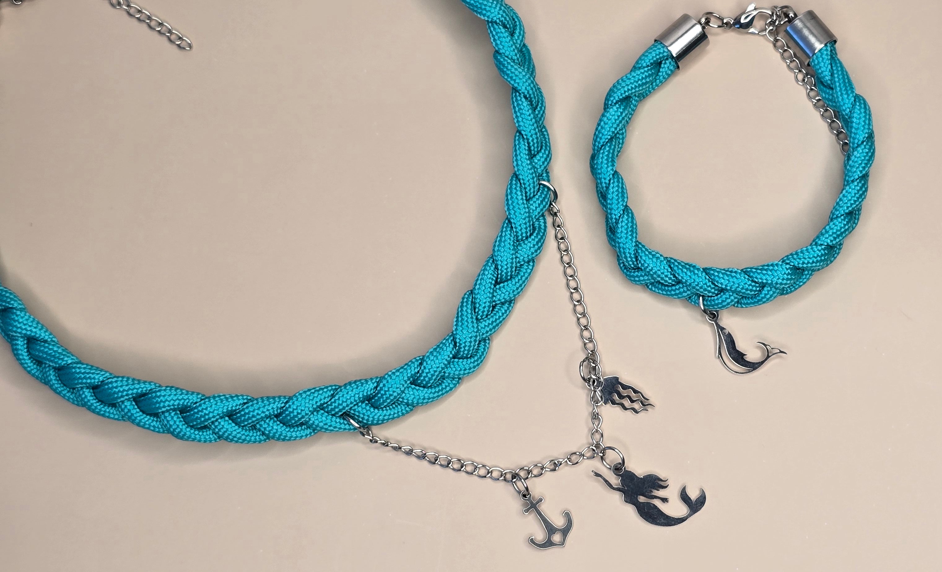 Turquoise Braided Paracord Choker and Bracelet