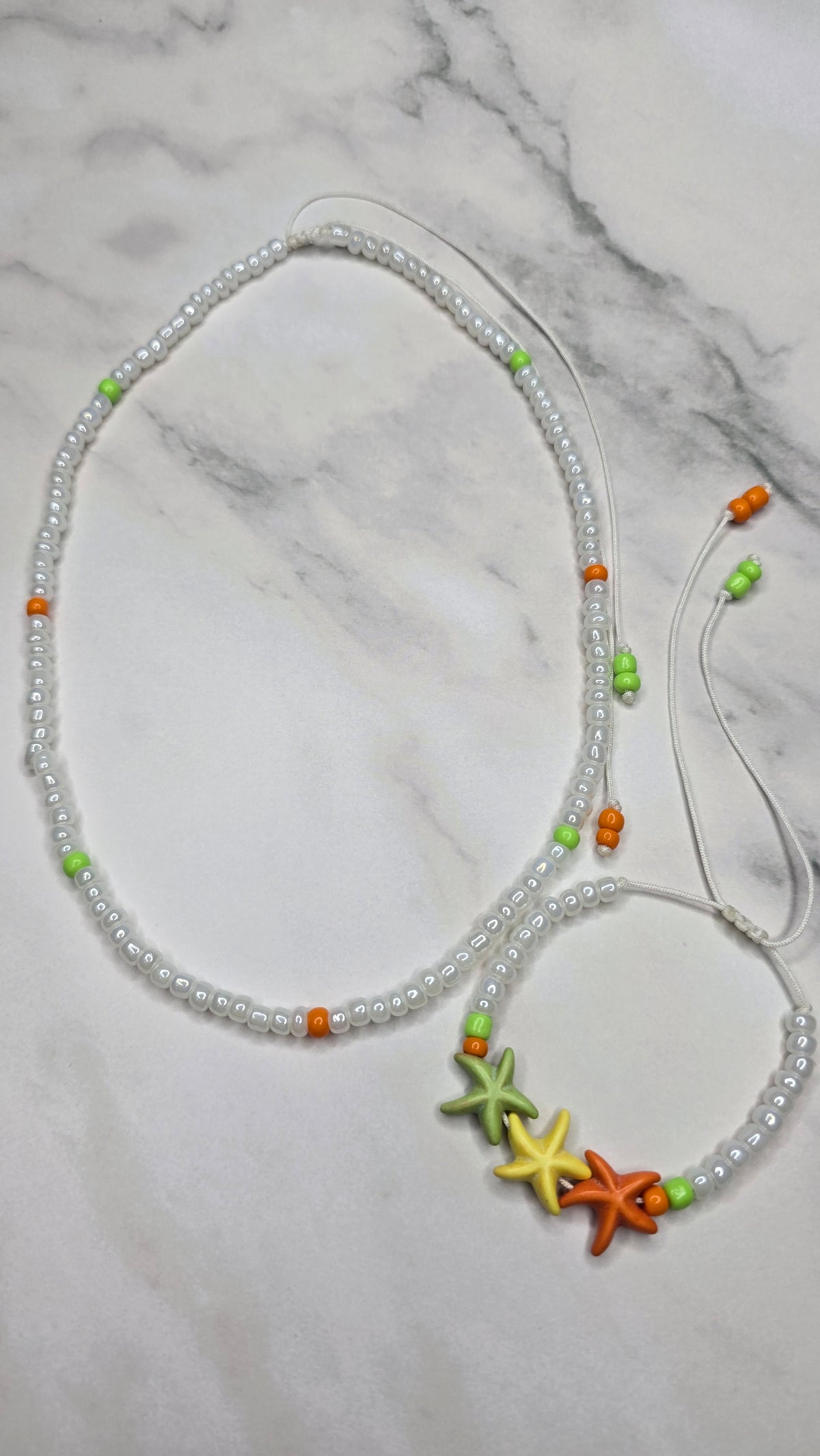 Salty Trio Adjustable Necklace and Bracelet - Green