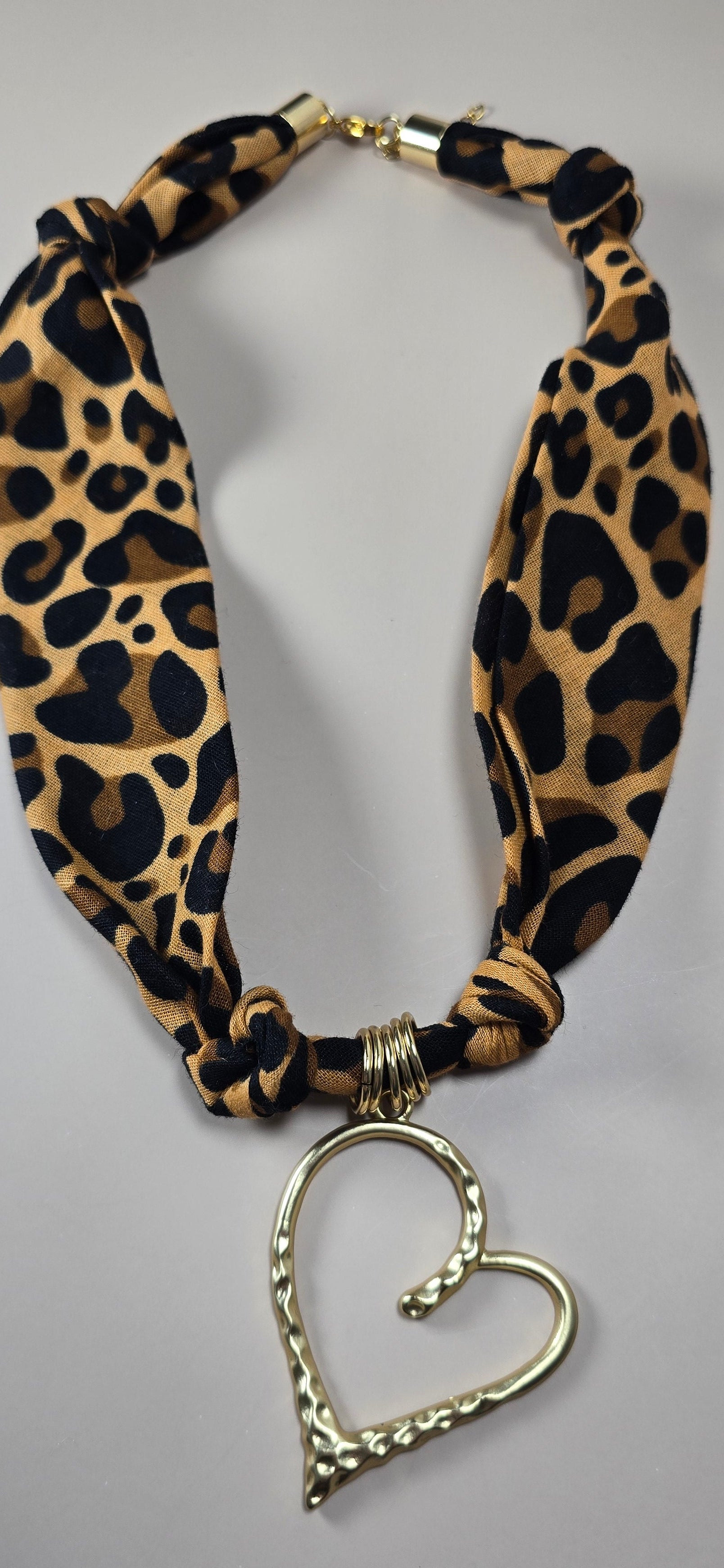 Heart & Leopard Print Bandana Necklace