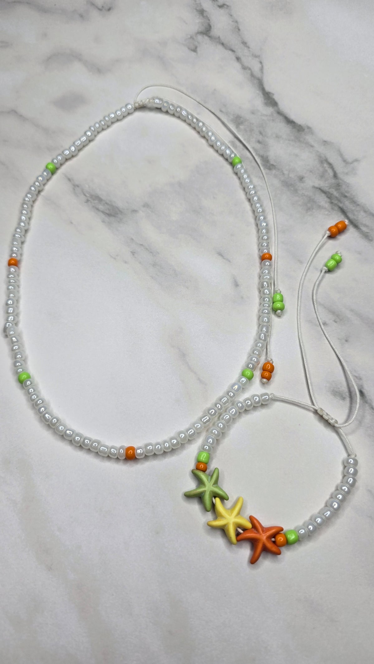 Salty Trio Adjustable Necklace and Bracelet - Green
