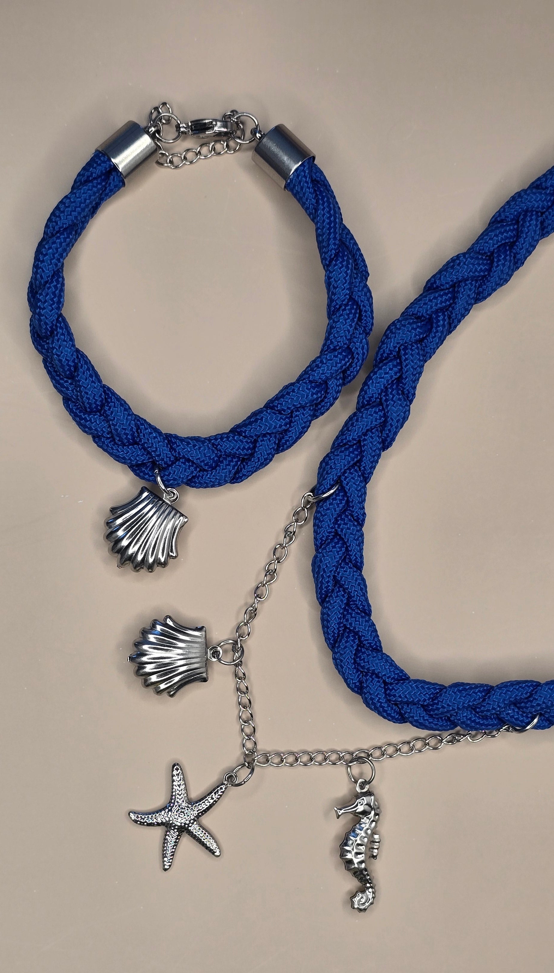 Blue Braided Paracord Choker and Bracelet