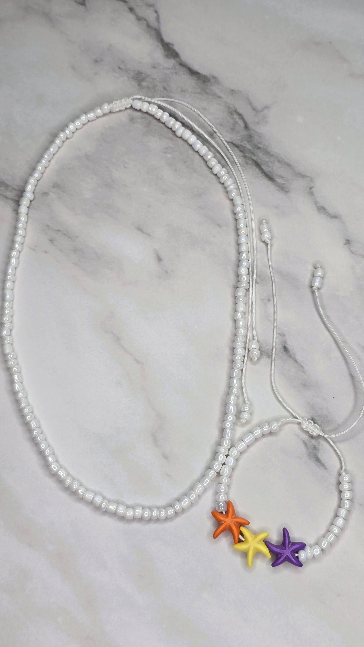 Salty Trio Adjustable Necklace and Bracelet - White