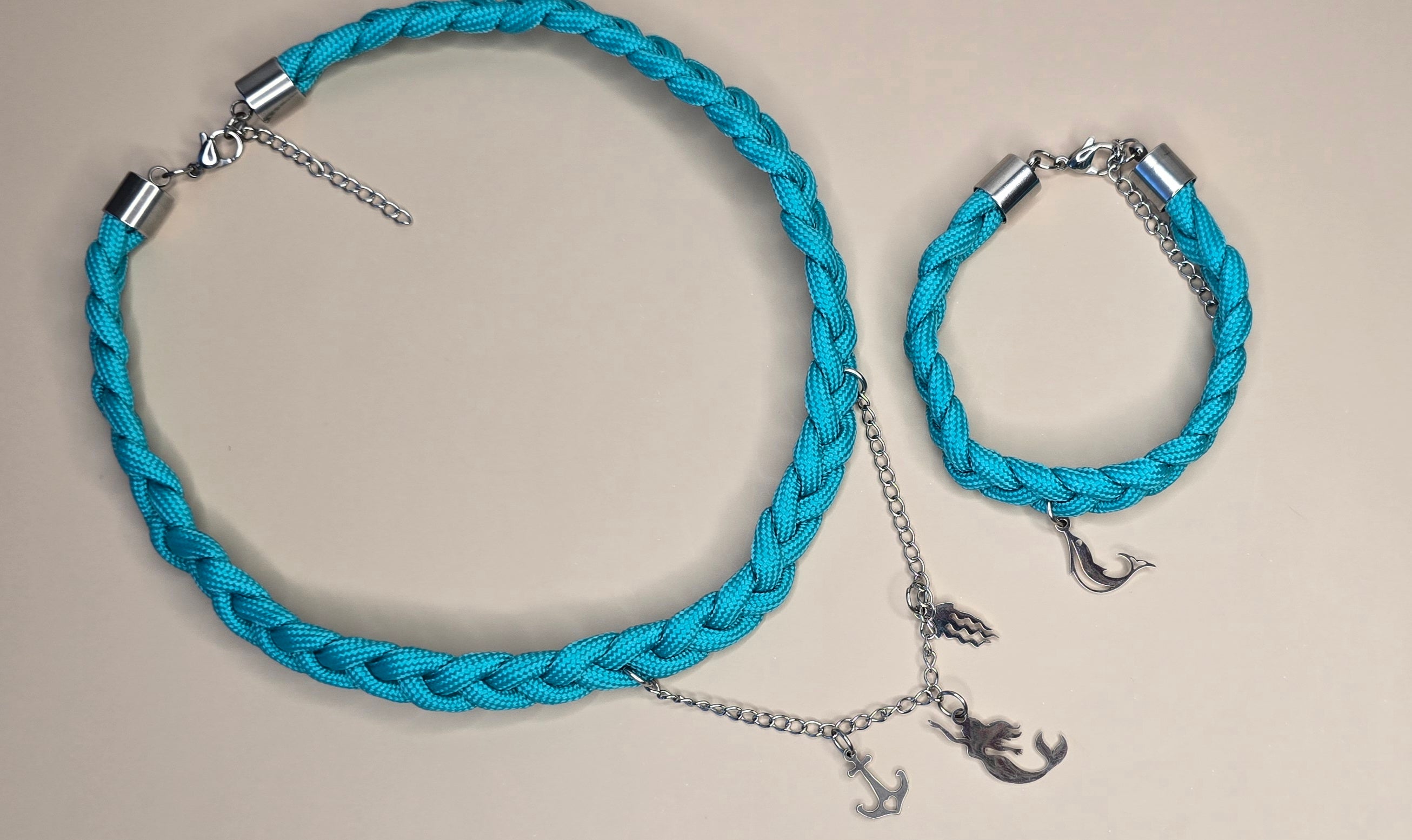 Turquoise Braided Paracord Choker and Bracelet
