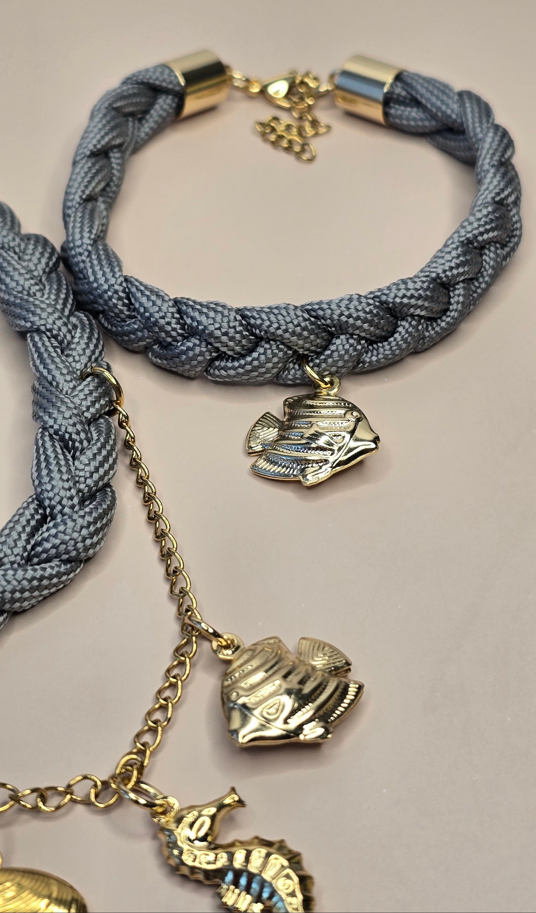 Dark Grey Braided Paracord Choker and Bracelet