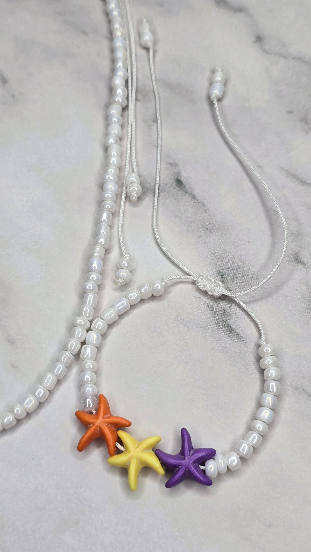 Salty Trio Adjustable Necklace and Bracelet - White