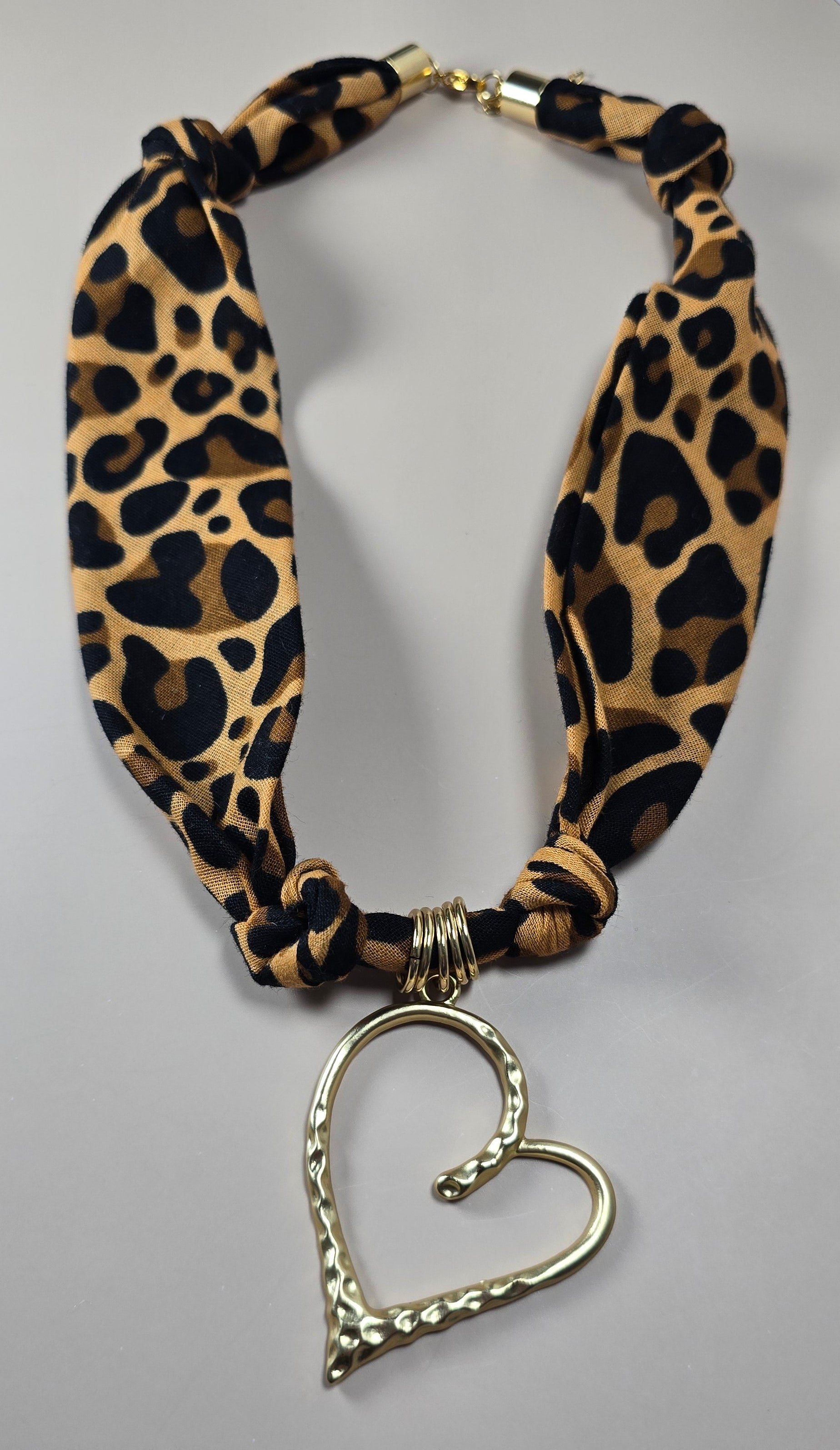Heart & Leopard Print Bandana Necklace