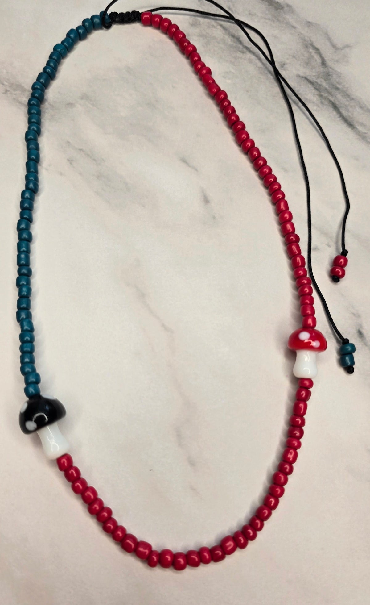 Black-Red Mushrooms Adjustable Necklace