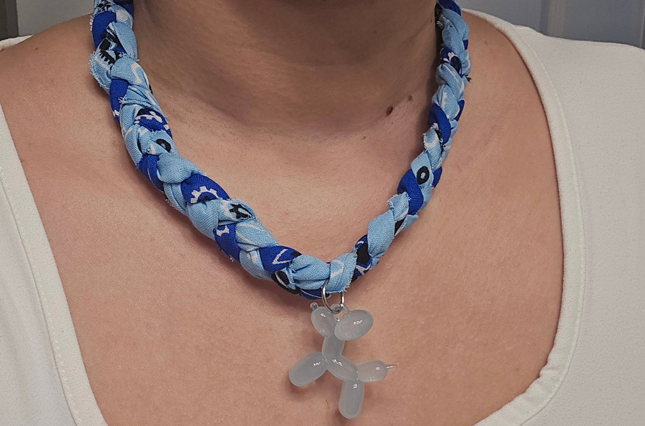 Blue Balloon Dog Braided Bandana Necklace