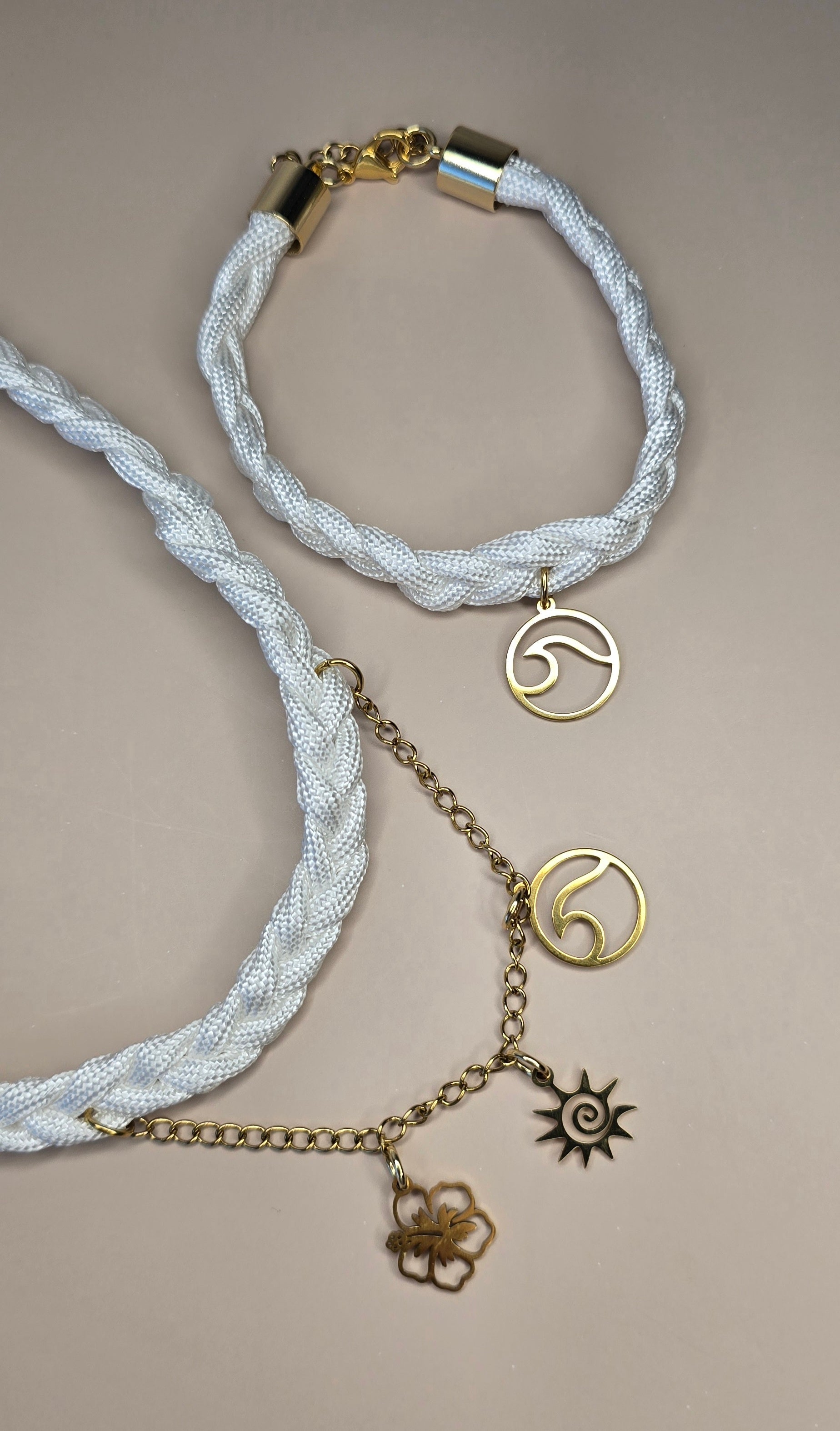 White Braided Paracord Necklace and Bracelet