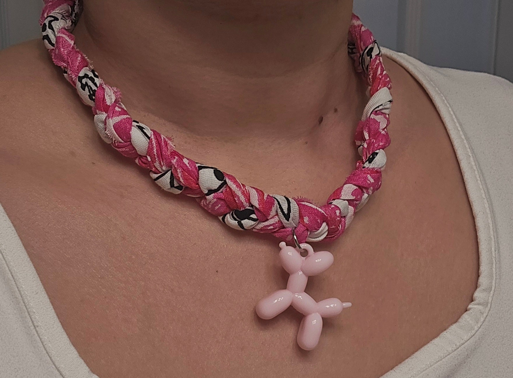 Pink Balloon Dog Braided Bandana Necklace