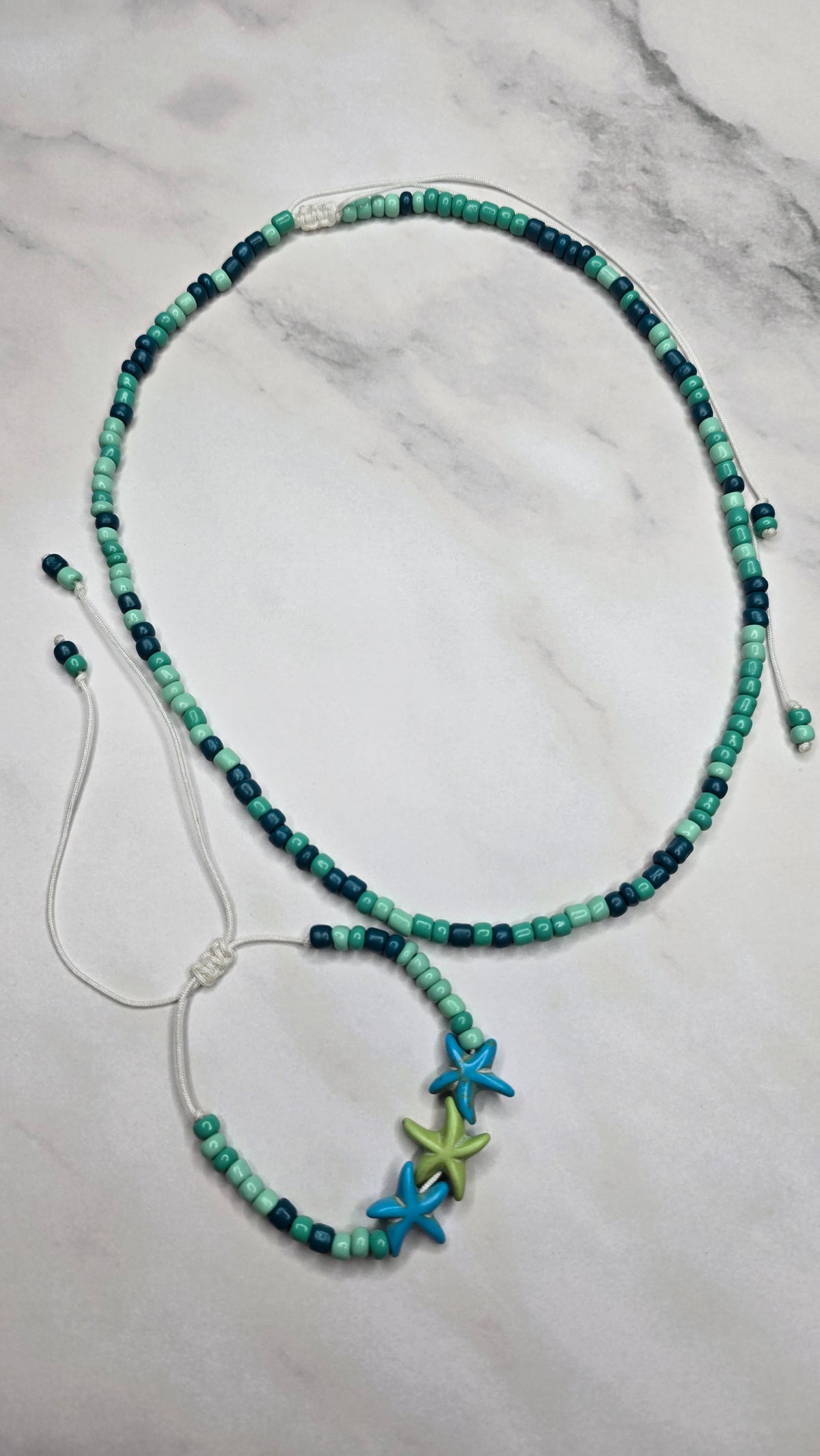 Salty Trio Adjustable Necklace and Bracelet - Blue