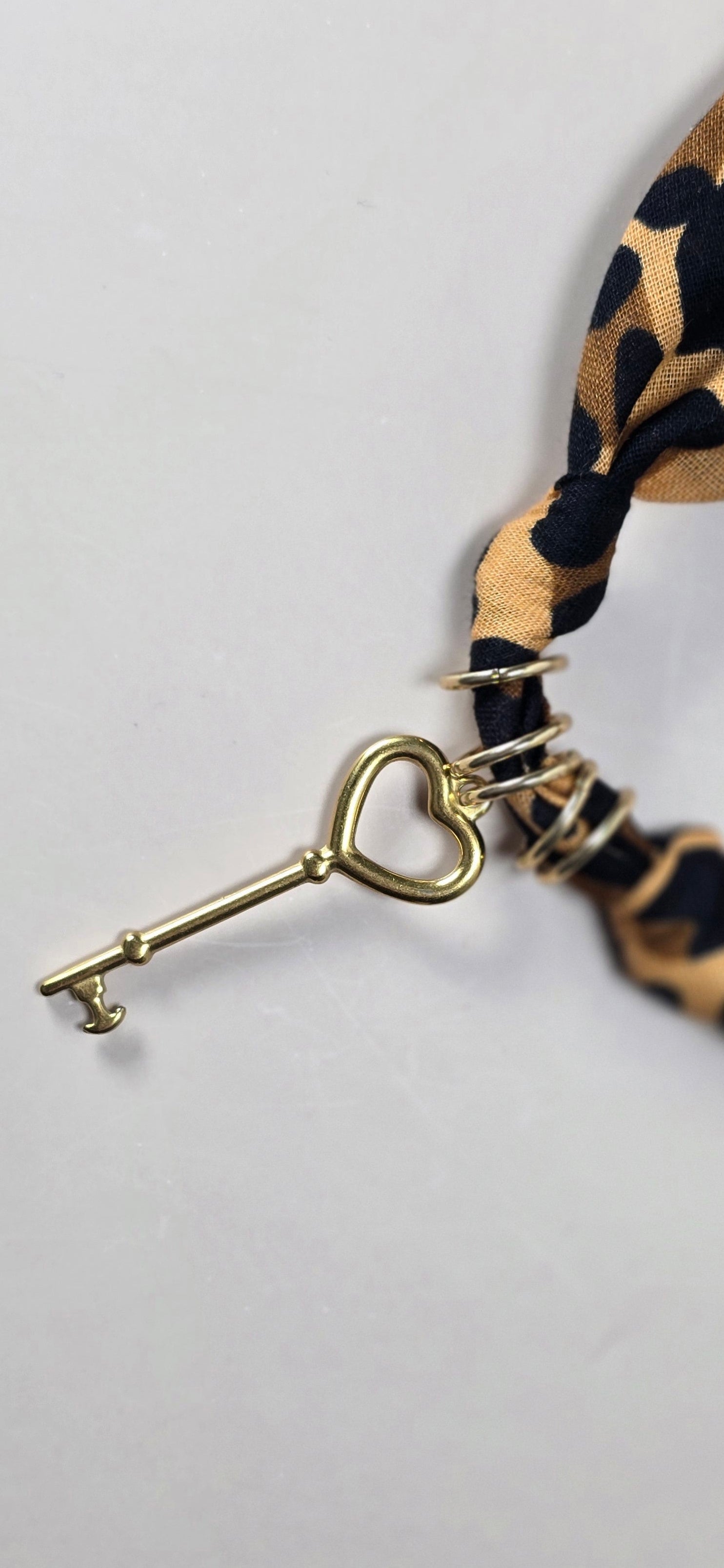 Heart Key & Leopard Print Bandana Necklace