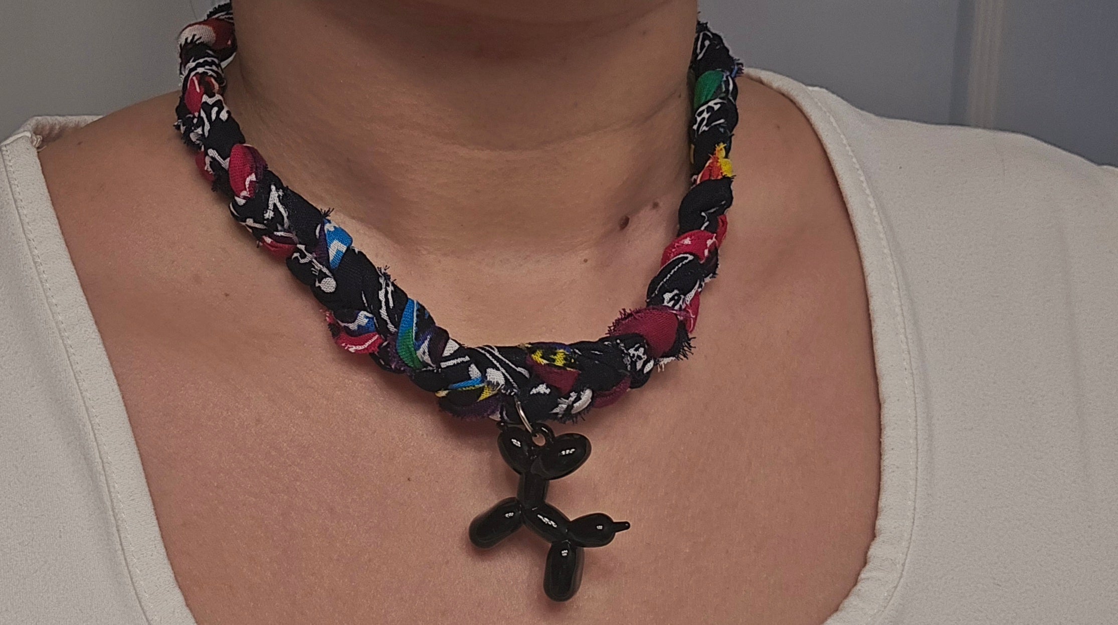 Black Balloon Dog Braided Bandana Necklace