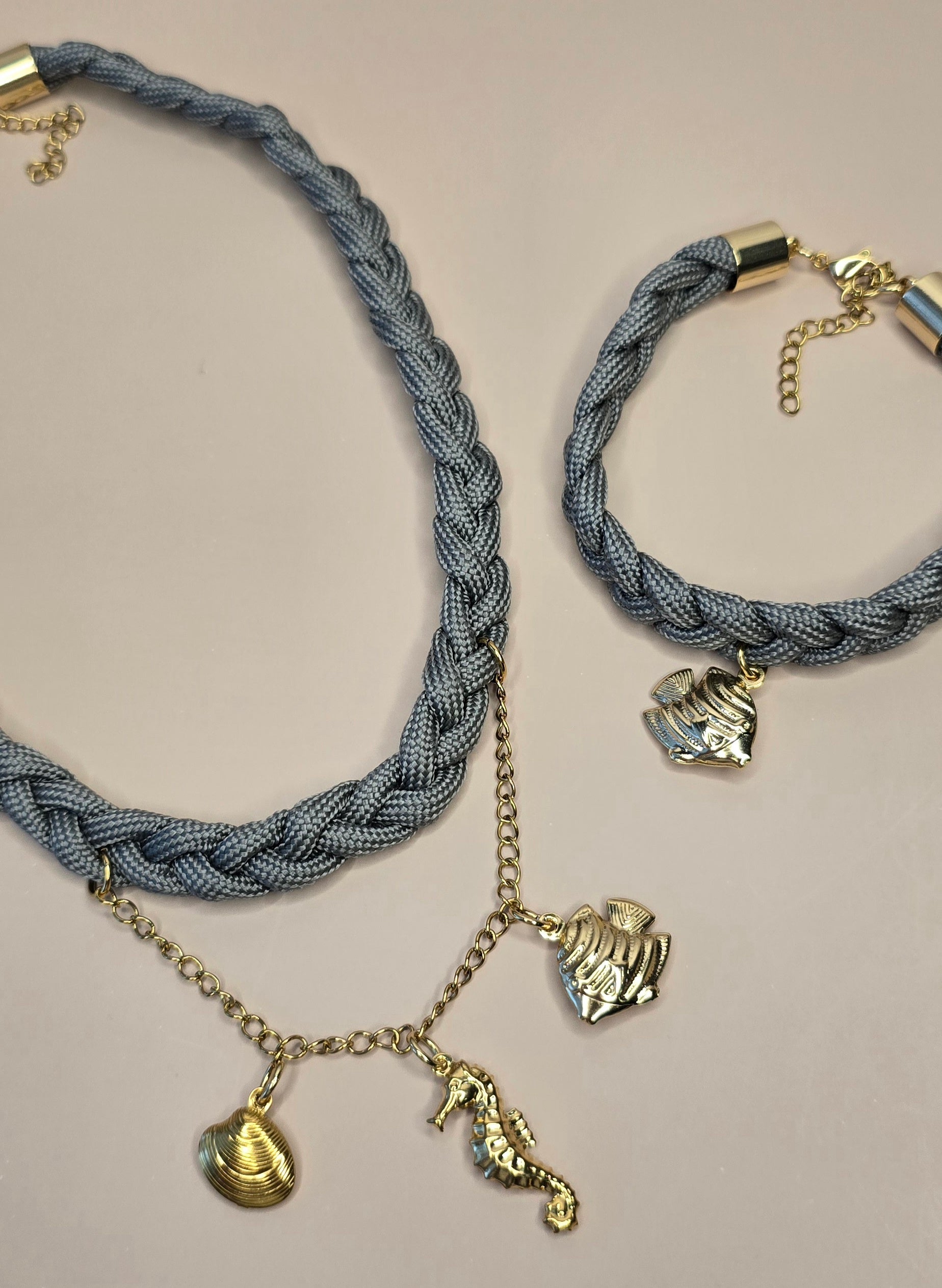 Dark Grey Braided Paracord Choker and Bracelet