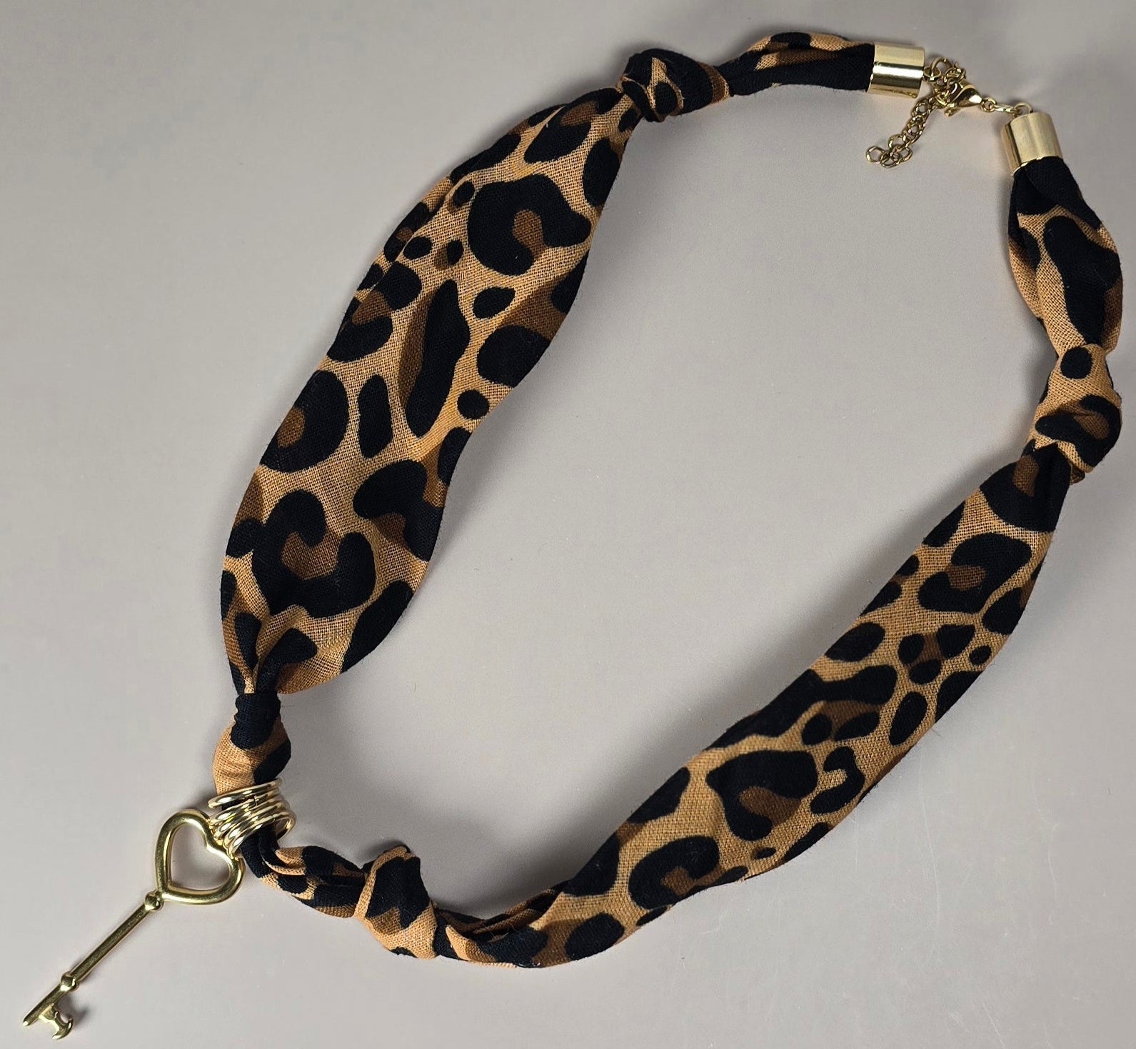 Heart Key & Leopard Print Bandana Necklace